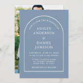 Invitation Mariage photo moderne élégant Arch Dusty Blue (Devant / Derrière)