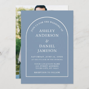 Invitation Mariage photo moderne élégant Arch Dusty Blue