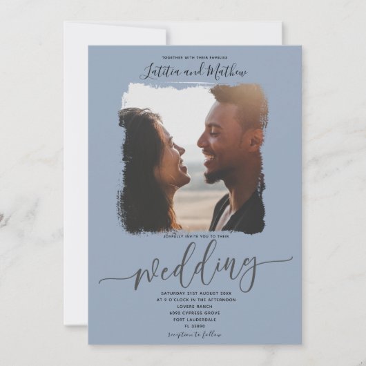Invitation Mariage photo moderne Elegant Dusty Blue (Devant)