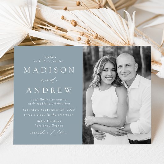 Invitation Mariage photo moderne Elegant Dusty Blue