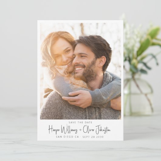 Invitation Mariage photo moderne élégant Enregistrer le scrip (Debout devant)