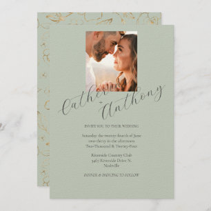 Invitation Mariage photo moderne Elegant Gold Sage Green