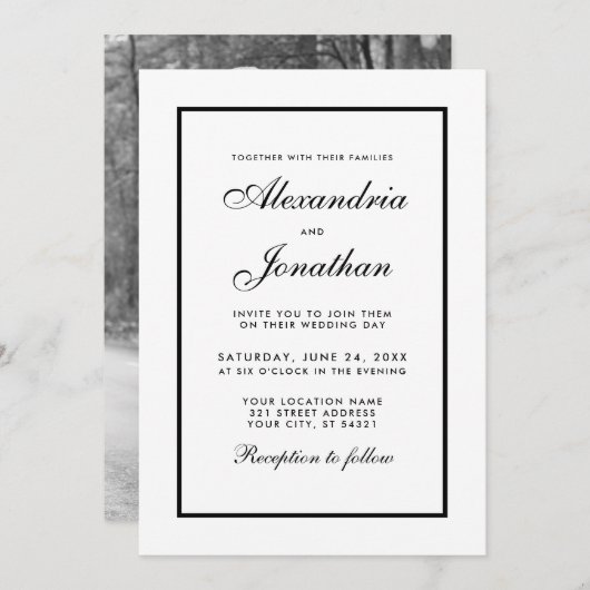 Invitation Mariage photo moderne élégant Inviter noir & blanc (Devant / Derrière)