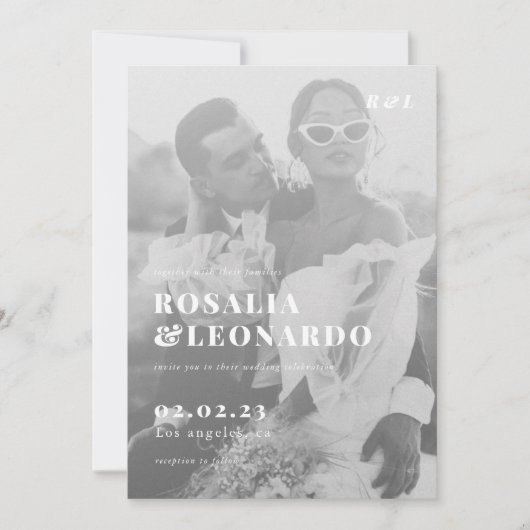 Invitation Mariage photo moderne élégant noir et blanc (Devant)