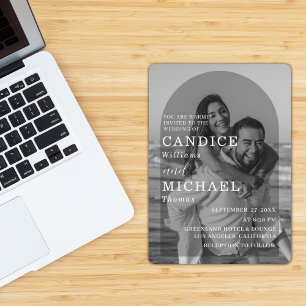 Invitation Mariage photo moderne élégant noir et blanc Arc