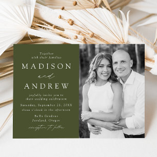 Invitation Mariage photo moderne Elegant Olive Green