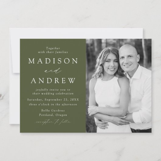 Invitation Mariage photo moderne Elegant Olive Green (Devant)