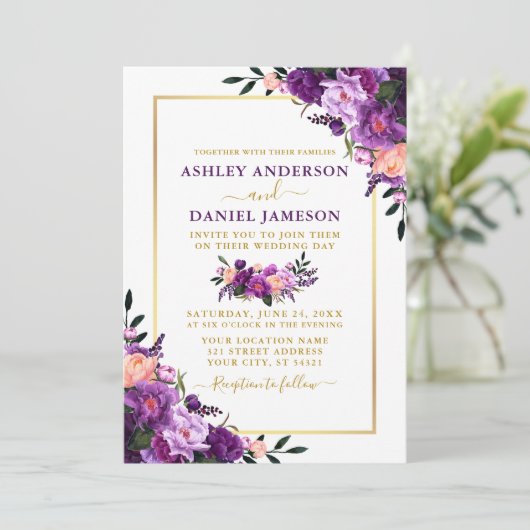 Invitation Mariage photo moderne élégant violet (Debout devant)