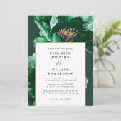 Invitation Mariage photo moderne Emerald Green et Gold Floral (Debout devant)