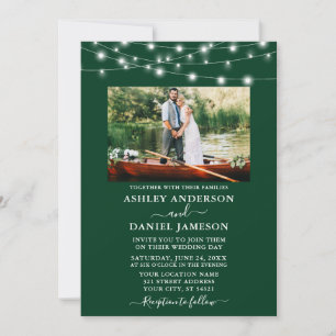 Invitation Mariage photo moderne Emerald Green Lights