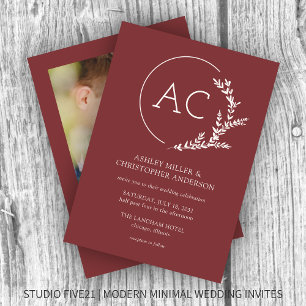 Invitation Mariage photo moderne en bois de rose rouge