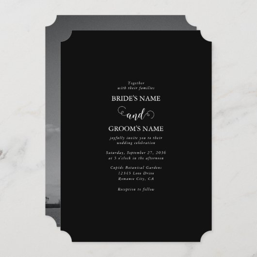 Invitation Mariage photo moderne en noir et blanc (Devant / Derrière)