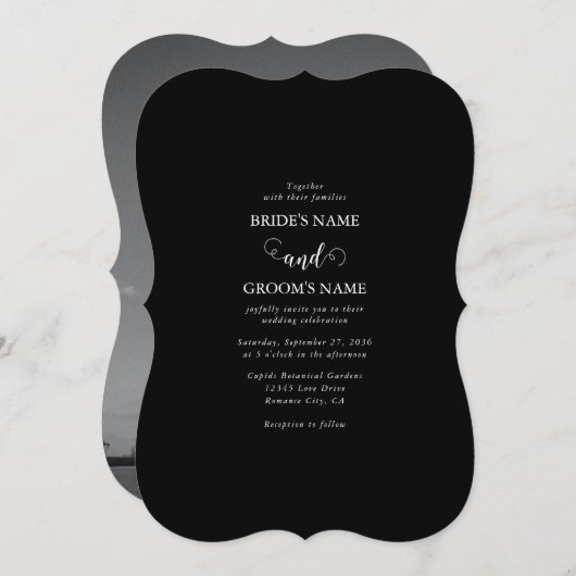 Invitation Mariage photo moderne en noir et blanc (Devant / Derrière)