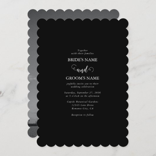Invitation Mariage photo moderne en noir et blanc (Devant / Derrière)