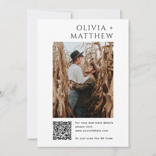 Invitation Mariage photo moderne en noir et blanc + QR (Dos)