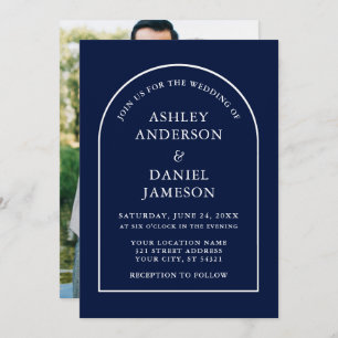Invitation Mariage photo moderne et élégant Arch Blue
