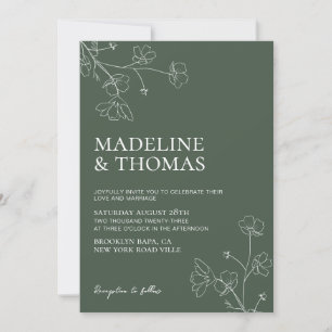 Invitation Mariage photo moderne Floral Dark Green