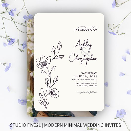 Invitation Mariage photo moderne Folio violet foncé