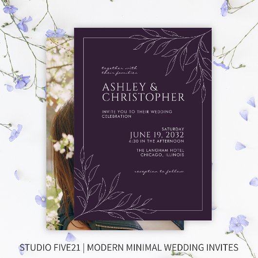 Invitation Mariage photo moderne Folio violet foncé
