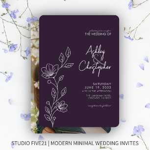 Invitation Mariage photo moderne Folio violet foncé