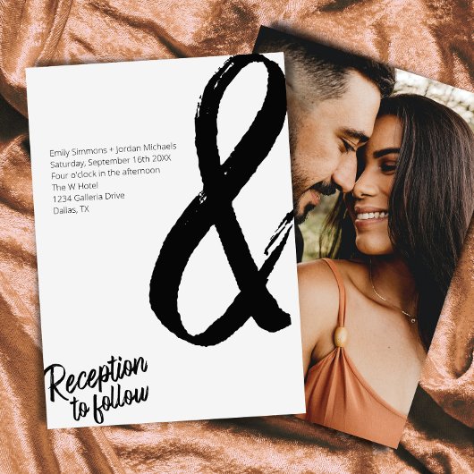 Invitation Mariage photo moderne Gras Script Noir Blanc "&" I
