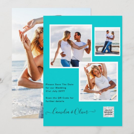 Invitation Mariage PHOTO moderne Inviter QR CODE RSVP TURQUOI (Devant / Derrière)
