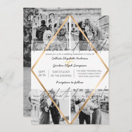 Invitation Mariage photo moderne mignonne citation or blanc c (Devant / Derrière)