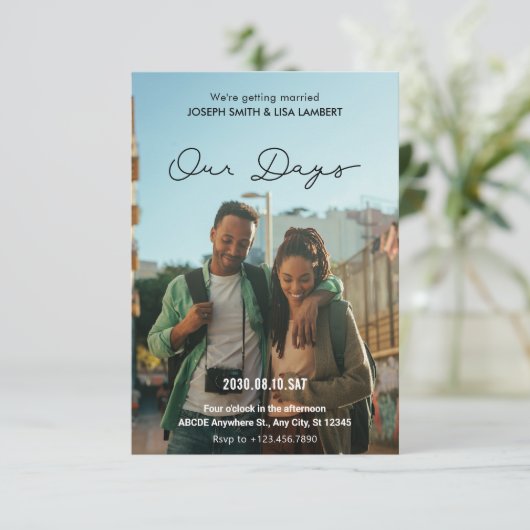 Invitation Mariage photo moderne minimaliste simple (Debout devant)