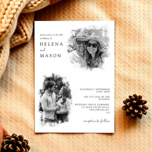 Invitation Mariage photo moderne noir et blanc