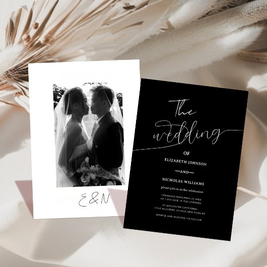Invitation mariage photo moderne noir et blanc