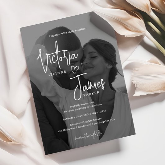 Invitation Mariage photo moderne noir et blanc