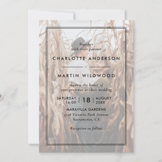 Invitation Mariage photo moderne noir et blanc (Devant)