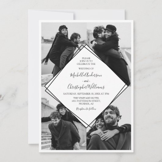 Invitation Mariage photo moderne noir et blanc (Devant)