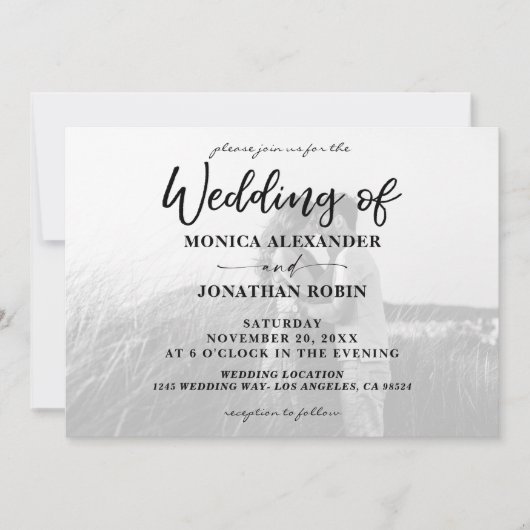 Invitation Mariage photo moderne noir et blanc - Horizontal 2 (Devant)