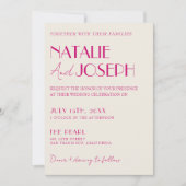 Invitation Mariage photo moderne rose blanc français rétro (Devant)
