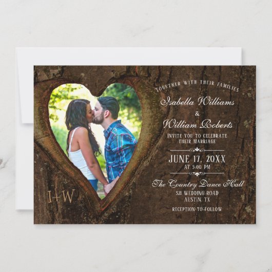 Invitation Mariage photo moderne Rustic Tree (Devant)