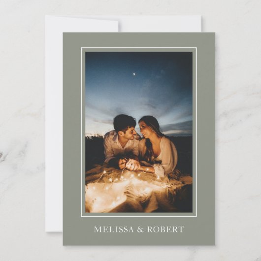 Invitation Mariage photo moderne Sage vert & blanc simple (Dos)