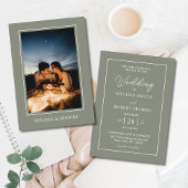 Invitation Mariage photo moderne Sage vert & blanc simple