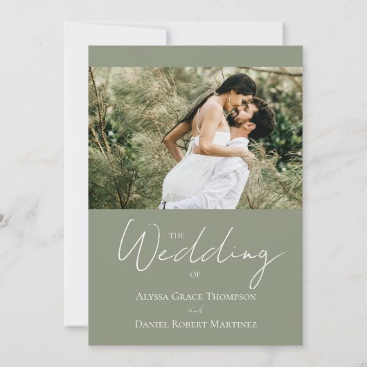 Invitation Mariage photo moderne Sage vert chic (Devant)