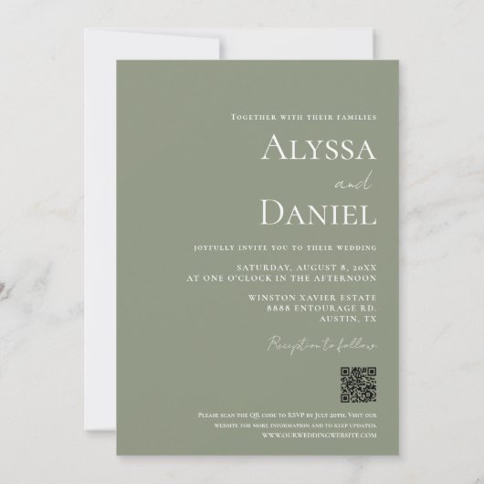 Invitation Mariage photo moderne Sage vert chic (Dos)