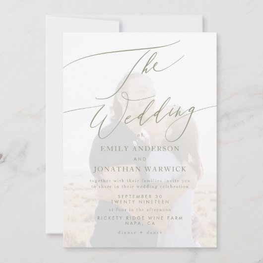 Invitation Mariage photo moderne Sage vert et blanc (Devant)