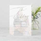 Invitation Mariage photo moderne Sage vert et blanc (Debout devant)