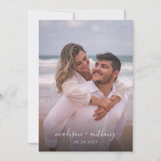 Invitation Mariage photo moderne simple Dusty Blue Script (Devant)