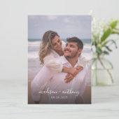 Invitation Mariage photo moderne simple Dusty Blue Script (Debout devant)