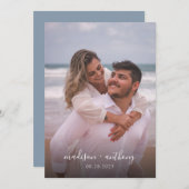 Invitation Mariage photo moderne simple Dusty Blue Script (Devant / Derrière)