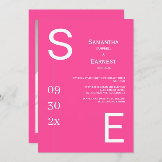 Invitation Mariage photo moderne simple en gras Monogramme ro (Devant / Derrière)