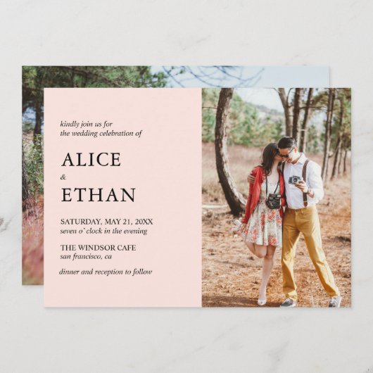 Invitation Mariage photo moderne simple rose pâle (Devant / Derrière)