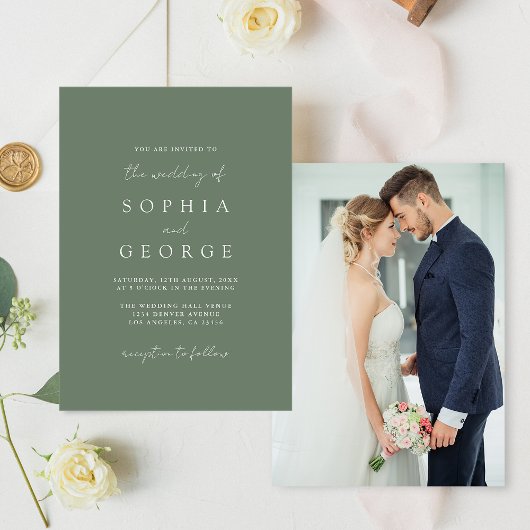 Invitation Mariage photo moderne Simple Sage Vert