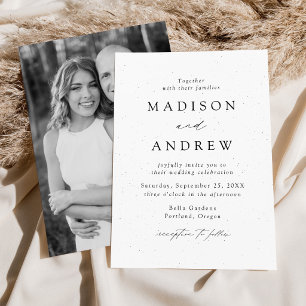 Invitation Mariage Photo Moderne Tacheté Blanc et Noir