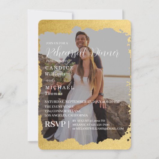 Invitation Mariage photo moderne tendance Gold Frame (Devant)